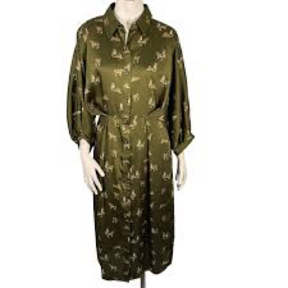 Zara Dresses & Skirts - Zara RaRe tiger print satin dress button up size Large